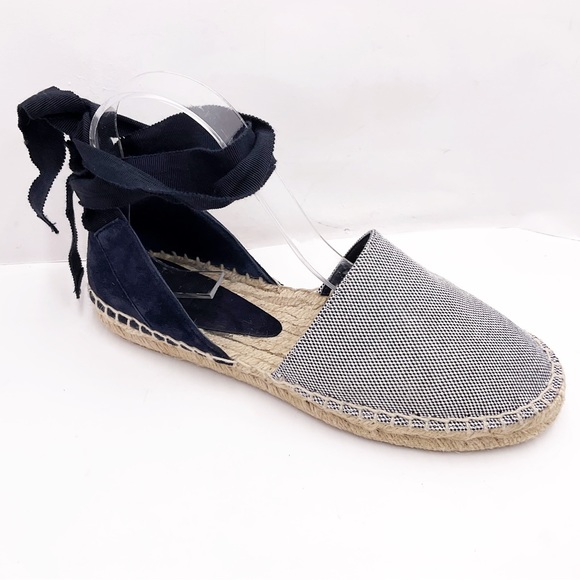 {Vince} Canvas & Suede Espadrilles Ankle Tie Navy - Picture 13 of 16